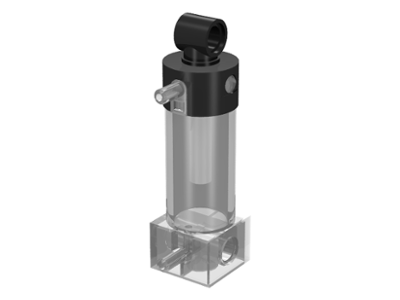 Pneumatic Cylinder with 2 Inlets Medium (48mm) with Black Top in Trans-Clear