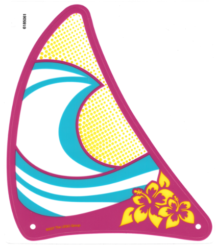 Sail, Triangular, 23 x 26 with Magenta Border, White and Medium Azure Wavy Stripes and Yellow Flowers and Dots Print in Trans-Clear