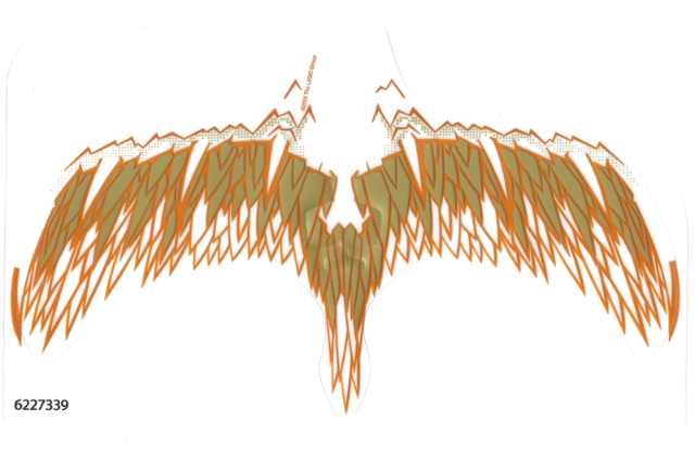 Wings, with Brown, Reddish Brown, and Pearl Gold Feathers on White Print in Trans-Clear