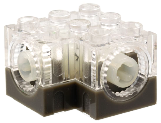 Technic Gearbox 3 x 3 x 1.667 Corner [Complete Assembly] in Trans-Clear
