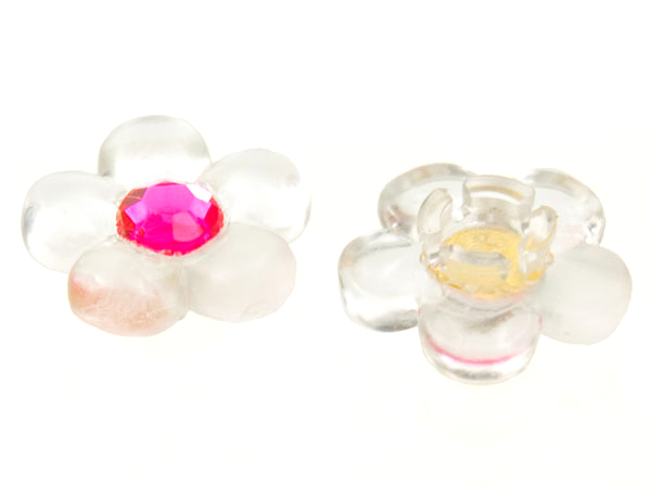 Clikits Icon, Flower 2 x 2 Small, 5 Petals with Pin [Polished] with Trans-Dark Pink Center Facet Gem in Trans-Clear
