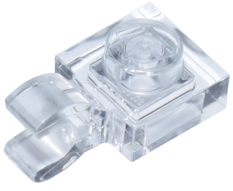 Plate Special 1 x 1 with Clip Horizontal [Thick Open O Clip] in Trans-Clear