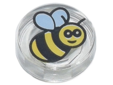 Tile Round 1 x 1 with Bee print in Trans-Clear