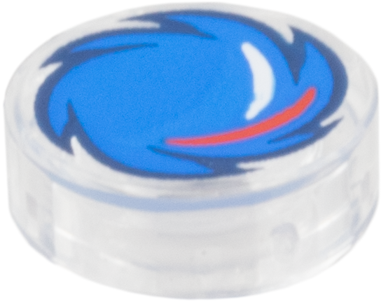 Tile Round 1 x 1 with Blue Circle Saw / Sonic the Hedgehog print in Trans-Clear