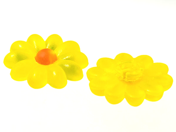 Clikits Icon, Flower 2 x 2 Large, 10 Petals with Pin [Frosted] Trans-Neon Orange Center Cabochon in Trans-Neon Yellow