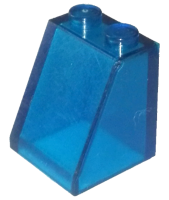 Brick Sloped 65° 2 x 2 x 2 Smooth without Bottom Tube in Trans-Dark Blue