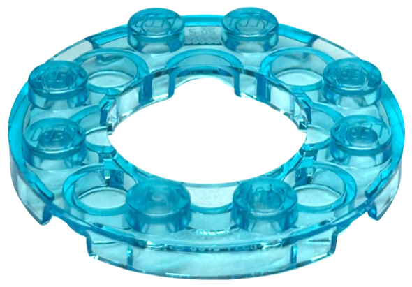 Plate Round 4 x 4 with 2 x 2 Round Opening in Trans-Light Blue
