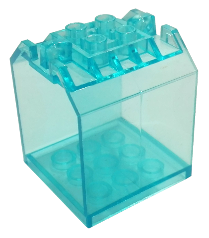 Container / Box, Open Ended 4 x 4 x 4 with 1 Hinge Finger Each End [Plain] in Trans-Light Blue