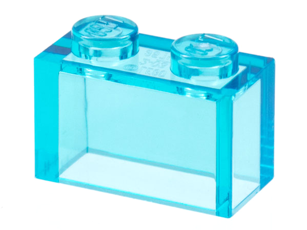 Brick 1 x 2 without Bottom Tube in Trans-Light Blue