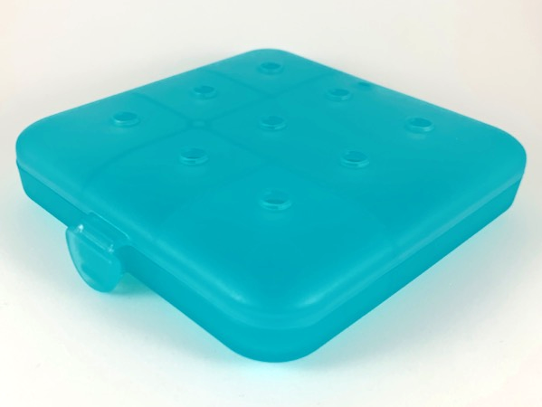 Clikits Container Box, Square with 3 x 3 Holes Arrangement - Hinged in Trans-Light Blue