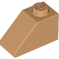 Brick Sloped 45° 2 x 1 with Bottom Pin in Medium Nougat