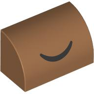 Brick Curved 1 x 2 x 1 No Studs with Black Smile print in Medium Nougat