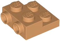 Plate Special 2 x 2 x 2/3 with Two Studs On Side and Two Raised [Half Hollow Anti-stud] - Updated Version in Medium Nougat
