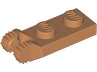 Hinge Plate 1 x 2 Locking with 2 Fingers On End, without Groove, 7 Teeth in Medium Nougat