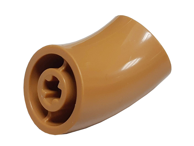Brick Round 2 x 2 D. Tube with 45° Elbow and Axle Holes (Crossholes) at Each End [SHORT] in Medium Nougat