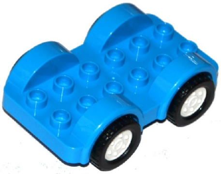 Duplo Car Base 2 x 6 - 4 White Wheels with Black Tires on 4 Fixed Axles in Dark Azure