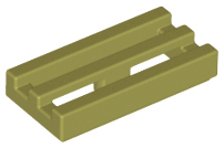 Tile Special 1 x 2 Grille with Bottom Groove in Olive Green