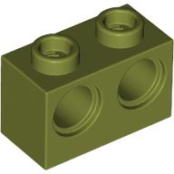 Technic Brick 1 x 2 [2 Pin Holes] in Olive Green