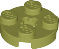 Plate Round 2 x 2 with Axle Hole Type 1 (+ Opening) in Olive Green