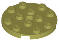Plate Round 4 x 4 with Pin Hole in Olive Green