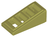 Brick Sloped 18° 2 x 1 x 2/3 with 4 Slots / Grate in Olive Green