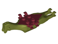 Animal Body Part, Dinosaur, Pteranodon Body, 4 Studs, 6 Clips with Dark Red Top in Olive Green