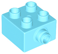 Duplo Brick 2 x 2 - Grooved Pin on Side in Medium Azure