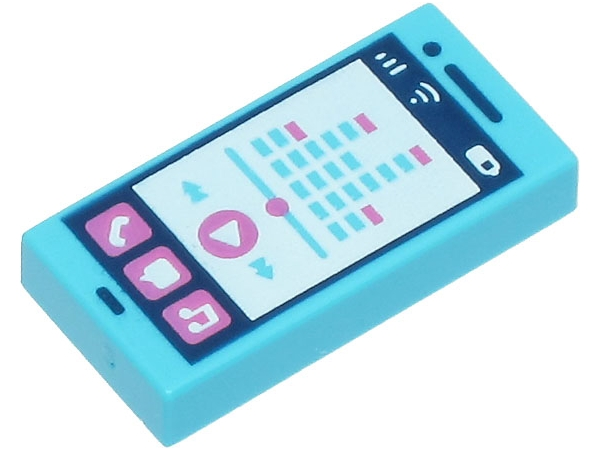 Tile 1 x 2 with Smart Phone, Phone, Speech Bubble, Note, Play Button, Signal Strength and Battery Level Print in Medium Azure