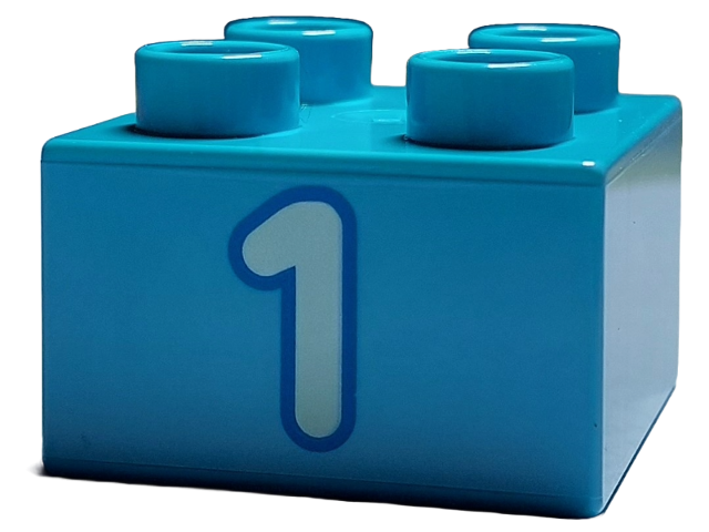Duplo Brick 2 x 2 with Light Aqua '1' Print in Medium Azure