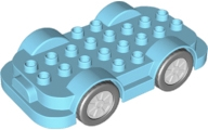 Duplo Car Base 4 x 8 with Four Black Wheels and Silver Hubs in Medium Azure