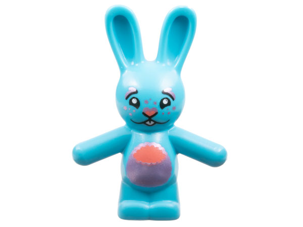 Animal, Rabbit / Bunny with Bright Pink/Coral Fu Chest, Coral Nose print in Medium Azure
