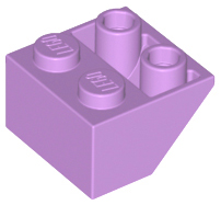Brick Sloped Inverted 45° 2 x 2 [Ovoid Bottom Pin, Bar-sized Stud Holes] in Medium Lavender