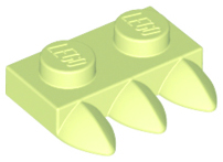 Plate Special 1 x 2 with Three Teeth [Tri-Tooth] in Yellowish Green