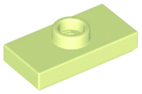 Plate Special 1 x 2 with 1 Stud with Groove and Inside Stud Holder (Jumper) in Yellowish Green