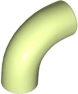 Brick Round 1 x 1 diameter Tube with 90 Degree Elbow (2 x 2 x 1) and Axle Holes (Crossholes) at each end in Yellowish Green