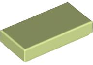 Tile 1 x 2 with Groove in Yellowish Green