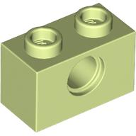 Technic Brick 1 x 2 [1 Pin Hole] in Yellowish Green