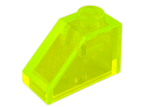 Brick Sloped 45° 2 x 1 with Bottom Pin in Trans-Neon Green