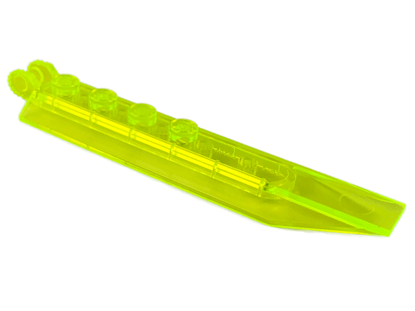 Hinge Plate 1 x 8 Locking with Angled Side Extensions, Rounded Plate Underside, 9 Teeth in Trans-Neon Green