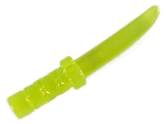 Weapon Dagger / Knife with Flat Hilt End and Curved Blade, Cross Hatched Grip in Trans-Neon Green