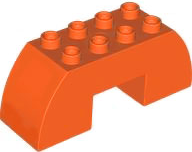 Duplo Brick 2 x 6 x 2 Curved with 2 x 2 Cutout on Bottom in Reddish Orange