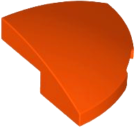 Brick Round Corner, Curved 2 x 2 x 2/3 Quarter Circle With 1 x 1 Bottom Cutout in Reddish Orange