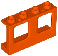 Window 1 x 4 x 2 Plane, Hollow Studs, Single Hole Top and Bottom for Glass in Reddish Orange