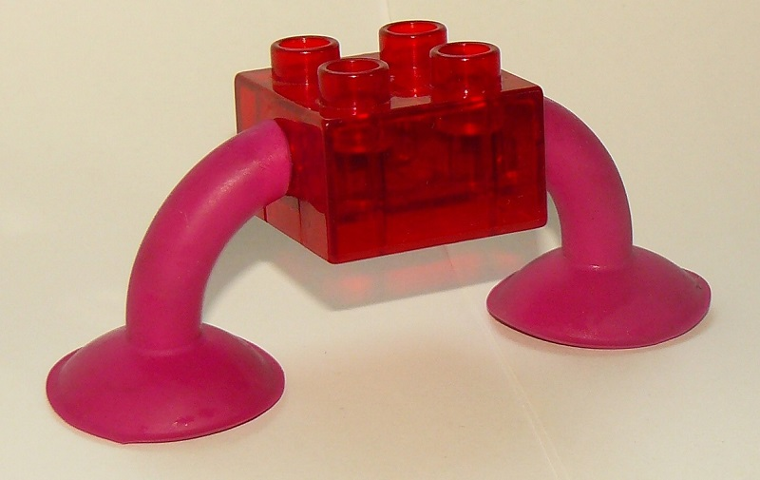 Duplo Brick 2 x 2 with 2 Magenta Suction Cups in Trans-Red