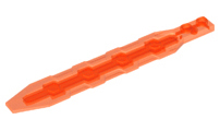 Large Figure Weapon, Sword 1 x 13 with 1x2 Plate, Angled Side Extensions, Textured Panel Inset with Hexagons in Trans-Neon Orange