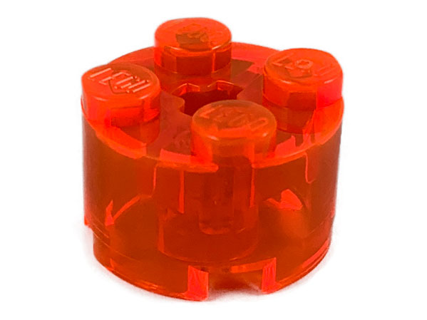 Brick Round 2 x 2 with Axle Hole in Trans-Neon Orange