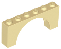 Brick Arch 1 x 6 x 2 - Thin Top without Reinforced Underside [New Version] in Tan