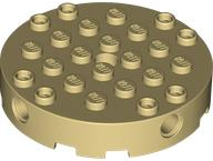 Brick Round 6 x 6 with 4 Side Pin Holes and Center Hole in Tan