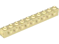 Technic Brick 1 x 10 [9 Pin Holes] in Tan
