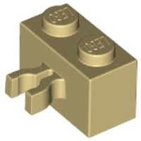 Brick Special 1 x 2 with Vertical Clip [Thick U Clip] in Tan